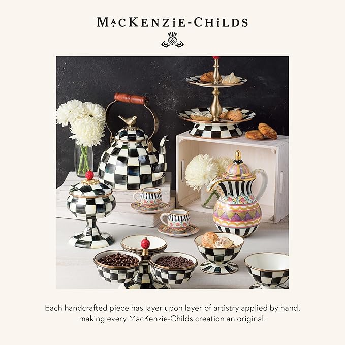 MACKENZIE-CHILDS Enamel 7-Cup Measuring Cup, Decorative Measuring Cup with Spout, Black-and-White Courtly Check