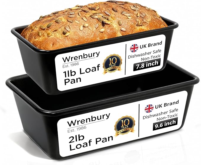 Wrenbury Non Stick Loaf Pan Set, 8 x 4 inch / 9.5 x 5.75 Inch, High Performance Bread Pan, 2-Piece 1lb & 2lb Bread Loaf Pan, Nonstick Carbon Steel Bakeware Baking Pan, Set of 2