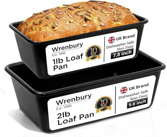 Wrenbury Non Stick Loaf Pan Set, 8 x 4 inch / 9.5 x 5.75 Inch, High Performance Bread Pan, 2-Piece 1lb & 2lb Bread Loaf Pan, Nonstick Carbon Steel Bakeware Baking Pan, Set of 2