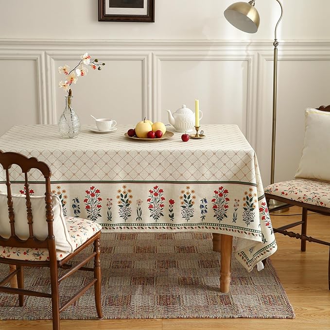 Floral Tablecloth for Square Tables,Linen Table Cloth with Colorful Flowers Pattern,Heavy Durable Table Cover for Dining Thanksgiving Kitchen Decor Party Banquet Christmas,67"*67"