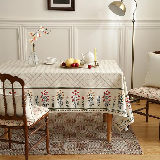 Floral Tablecloth for Rectangular Tables,Linen Table Cloth with Colorful Flowers Pattern,Heavy Durable Table Cover for Dining Thanksgiving Kitchen Decor Party Banquet Christmas,55"*71"