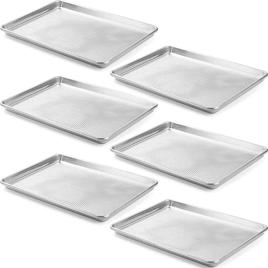 CURTA 6 Pack Aluminum Sheet Pan Perforated, NSF Listed Half Size 18 x 13 inch Commercial Bakery Cake Bun Pan, Baking Tray