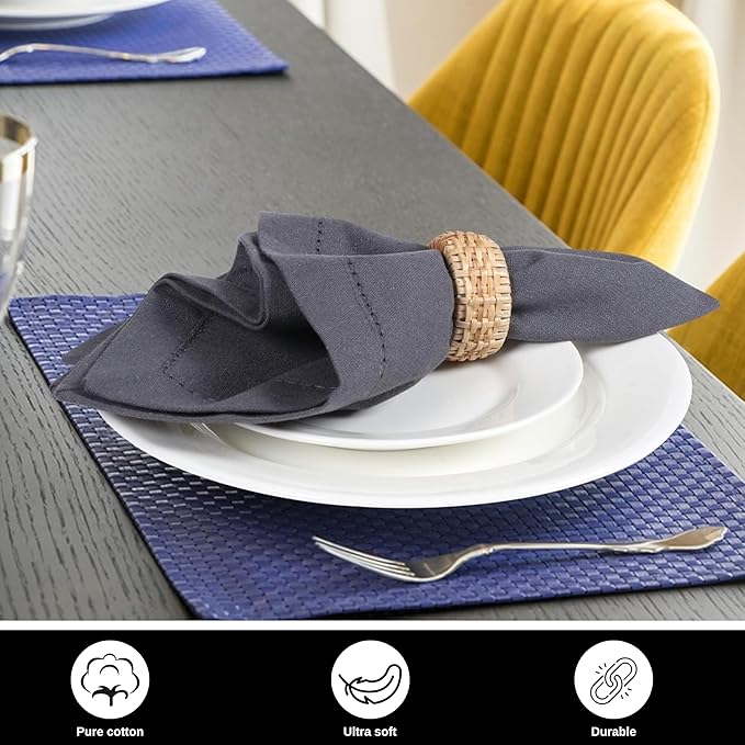 Bedding Craft Cotton Cloth Dinner Napkins Set of 12 – 18x18 Steel Grey with Hemstitched Mitered Corners – Machine Washable Reusable Napkins for Thanksgiving & Christmas