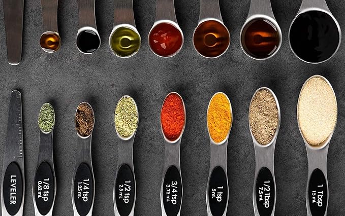 Magnetic Measuring Spoons Set of 7 Stainless Steel Dual Sided Teaspoon Tablespoon for Measuring Dry and Liquid Ingredients