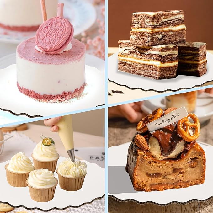 JCD 6" White Wave Cake Boards Round,Wave Cake Plate,Disposable Cake Circle Base Boards Cake Cardboard Pizza Plate Platter 6 inch,Pack of 40（Thinner But Stronger(White Wave, 6inch/40Pcs)