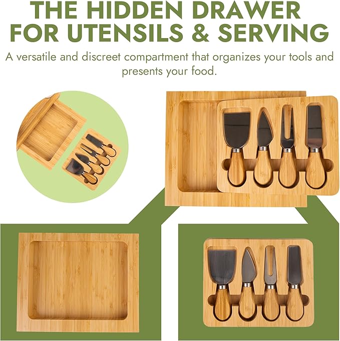 Charcuterie Board Set - Bamboo Cheese Board & Serving Tray with Stainless Steel Knives and Bowls, Housewarming Gifts New Home, Gift for Wedding Couple, Bridal Shower (NLB, 02)