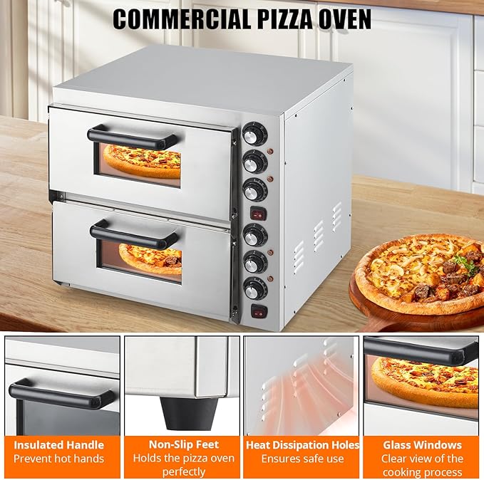 3600W Countertop Electric Pizza Oven,Stainless Steel Pizza Oven Maker with Timer & Removable Tray for Home, Kitchen & Restaurant, Silver
