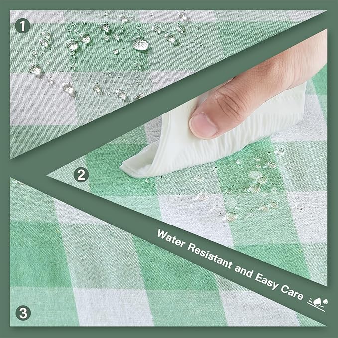 Yarn Dyed Cotton Blend Table Cloth Rectangle Table Cover 55x95 Inches Waterproof Indoor/Outdoor Green and White Checkered Gingham Rectangle Tablecloth for Dining Room BBQs Buffet Camping