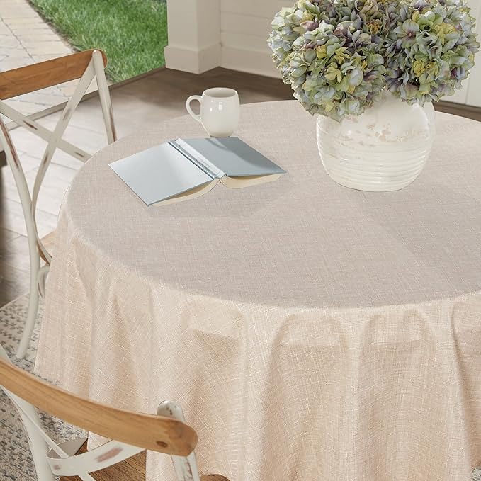 Fitable Faux Linen Round Tablecloths 60 Inches - 6 Pack Neutral Table Clothes Faux Burlap Table Covers for Kitchen, Dining Room, Party, Farmhouse, Outdoor (Great for 20"-48" Round Tables, Beige)