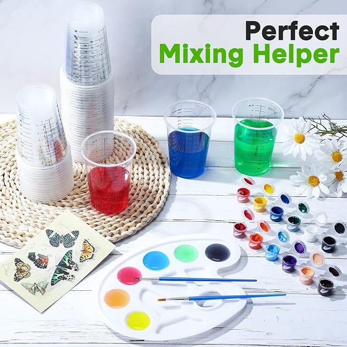 Yunsailing 300 Pack Disposable Measuring Cups for Resin 8 oz Clear Plastic Epoxy Reusable Liquid Mixing Cups for Cooking and Baking Supplies