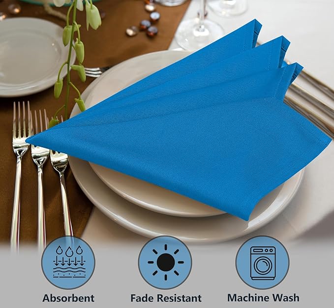Ruvanti Cloth Napkins Set of 12, 18x18 Inches Napkins Cloth Washable, Soft, Durable, Absorbent, Cotton Blend. Table Dinner Napkins Cloth for Hotel, Lunch, Restaurant, Wedding Event, Parties - Blue