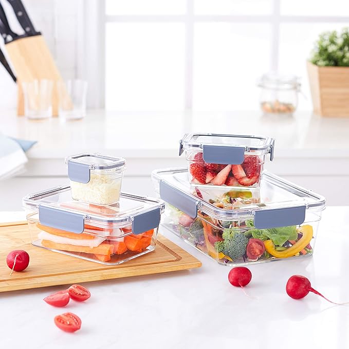 Amazon Basics Tritan Plastic Food Storage Containers - Tritan Plastic Locking, Air Tight, 11 Containers with Lids, 22 Pieces, Clear