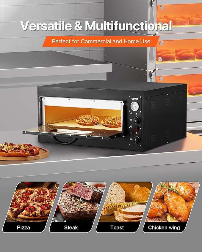 VEVOR Pizza Oven Electric, 24" Commercial Countertop Pizza Oven, 842°F Max Temp, 4200W Indoor Pizza Maker with Thermometer, Dual Temp Control Knob, Even Heat Pizza Cooker for Restaurant and Home Use