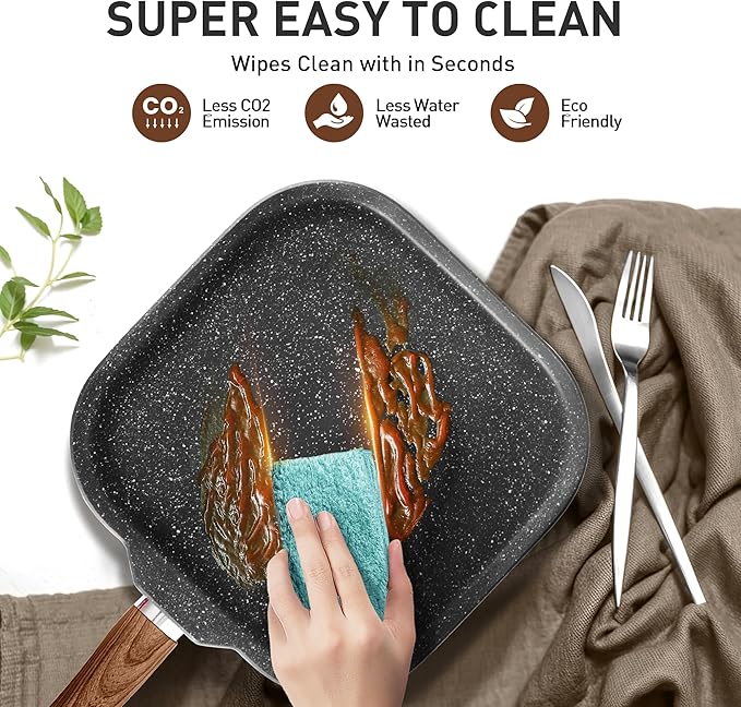 DishDelight 17 Piece Pots and Pans Set Non Stick, Nonstick Induction Granite Kitchen Cookware Set, Non Toxic Cookware Set with Frying Pans and Saucepan, Cooking Sets Pots and Pans, Black