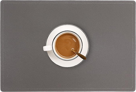 Set of 8 Faux Leather Placemats, PU Table Mats, Waterproof, Stain Resistant, Heat Resistant, Non-Slip Easy to Clean for Kitchen Dining Table,Conference Table C Grey Rectangle