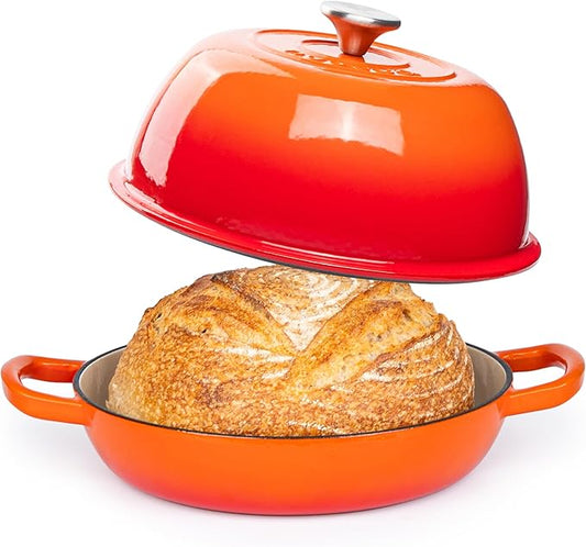 Enamelled Cast Iron Dutch Oven Pot – Dutch Oven For Sourdough Bread Baking – Cast Iron Bread Pot – Orange, 6 Quarts, 26cm – by Nuovva
