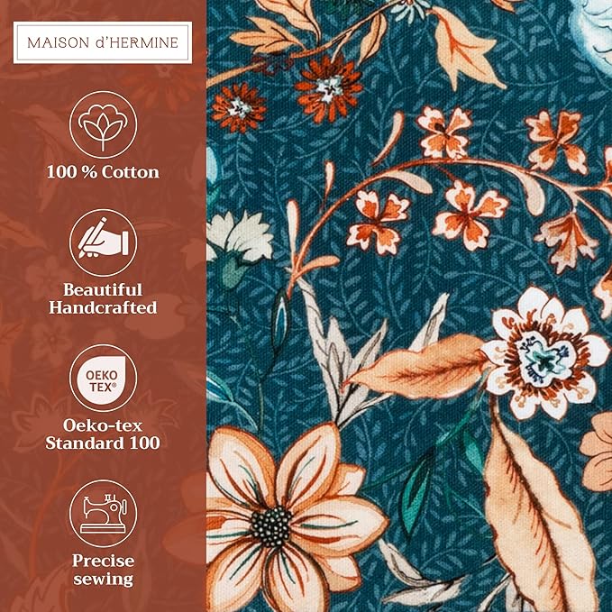 Maison d' Hermine Placemats Set of 4 100% Cotton Washable Cloth Place Mats, Reusable Table Mats for Thanksgiving Christmas Decorations Kitchen Dining Party Wedding (Luxury Loft - Dark Teal, 13" x 19")