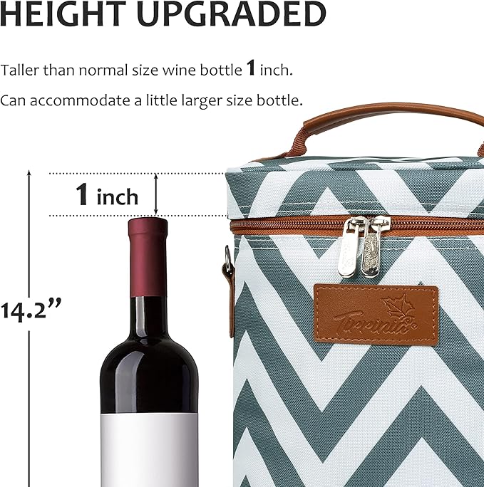 Tirrinia 2 Bottle Wine Gift Tote Carrier - Leakproof & Insulated Padded Versatile Wine Cooler Bag for Travel, BYOB Restaurant, Wine Tasting, Party, Dinner,Gift for Wine Lovers, Grey Wave