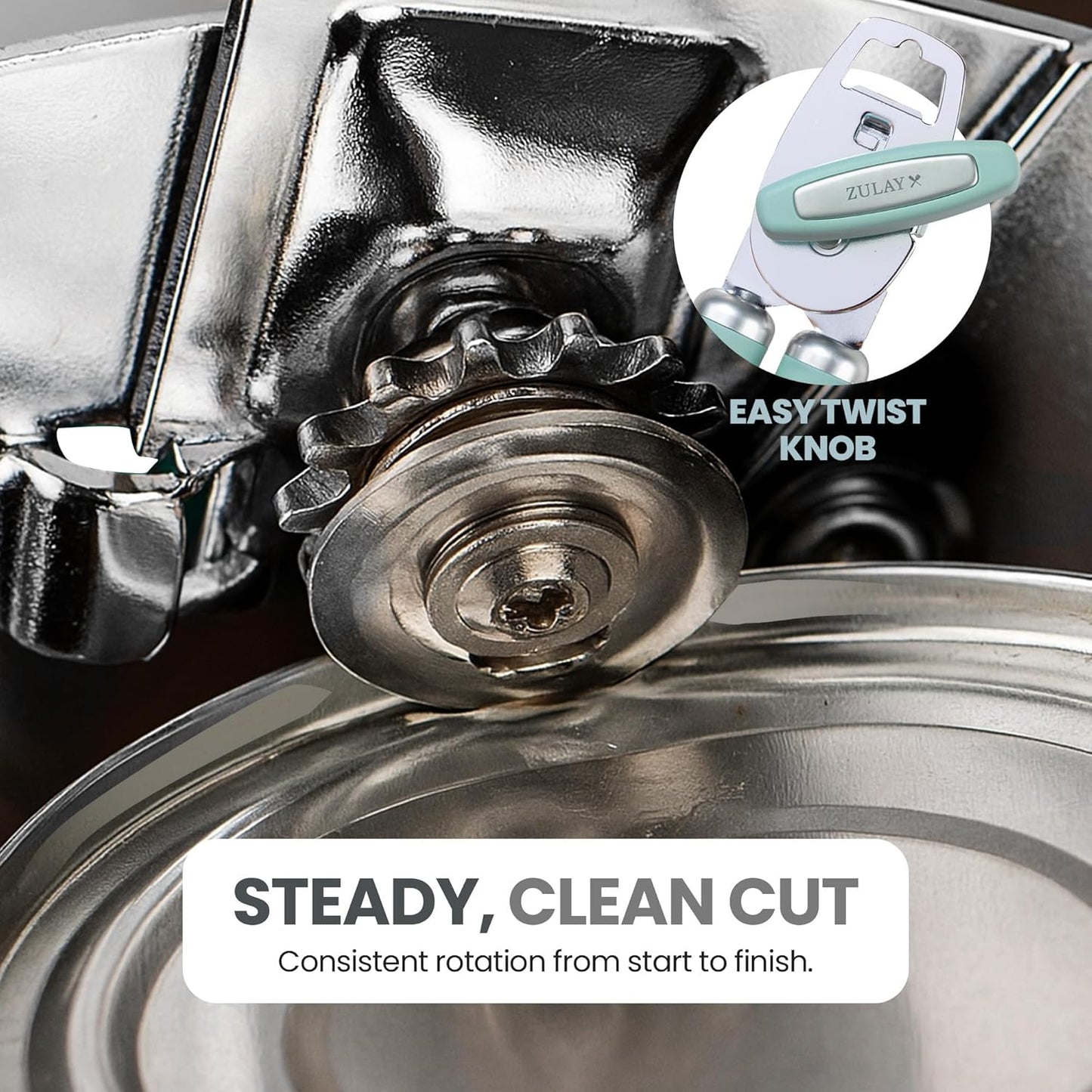Zulay Kitchen Heavy Duty Stainless Steel Can Opener Manual with Bottle Opener - Rust Proof Manual Can Opener With Turn Knob & Comfy Soft Grip Handles - Mint