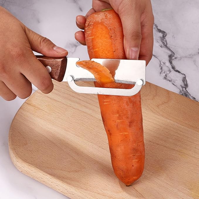 Multi-Functional Vegetable Peeler, Stainless Steel Fruit Peeler with Bottle Opener & Wooden Handle Practical Kitchen Food Veggie Tool Gadget Accessories Supplies for Apple Potato Mango Kiwi