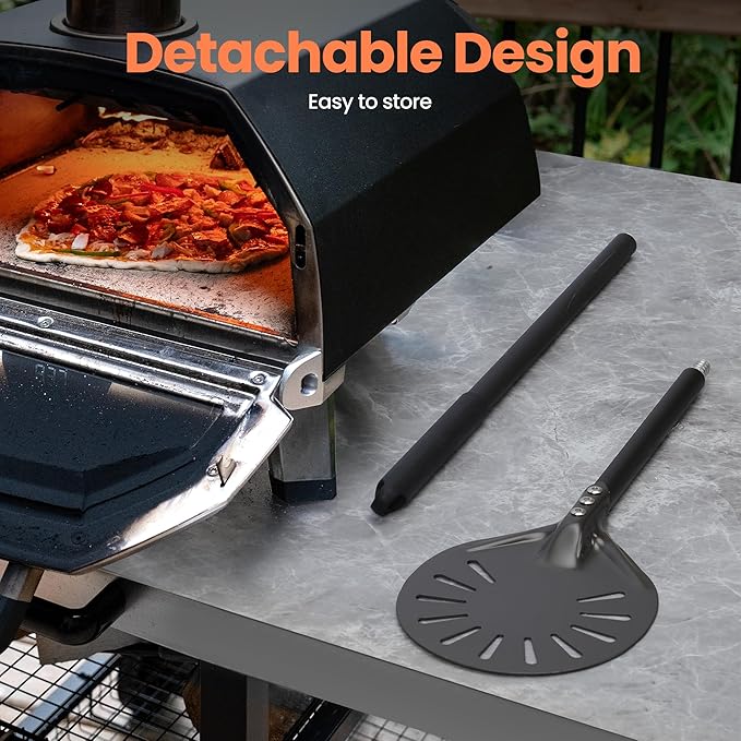 6” Pizza Turning Peel - Extra Long Handle Pizza Turner - Restaurant-Grade Aluminum Perforated Pizza Peel Lightweight Metal Outdoor Pizza Oven Accessories