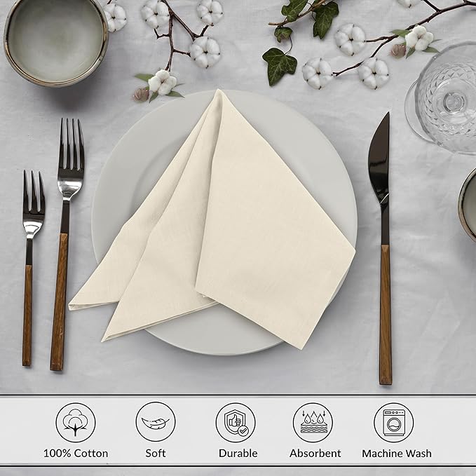 Ruvanti Cloth Napkins Set of 6, 18x18 Inches, 100% Cotton, Washable, Soft & Absorbent, Perfect for Wedding, Christmas, ‎Thanksgiving Dinners - Antique White