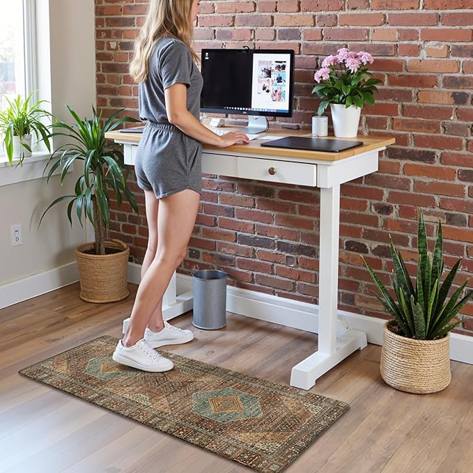 GENIMO Kitchen Mats for Floor 2PCs, Washable Anti Fatigue Mat for Cushioned, 17.3"x47"+17.3"x30", Waterproof Kitchen Rugs, Non Slip Comfort Standing Mat Rug for Home, Sink, Laundry, Brick