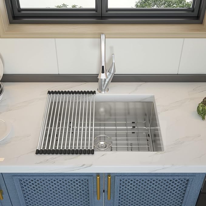 27 Undermount Kitchen Sink - GhomeG 27x18 Undermount Sink Deep Single Bowl 16 Guage Stainless Steel Under Counter Kitchen Sinks Basin With R10 Round Corners