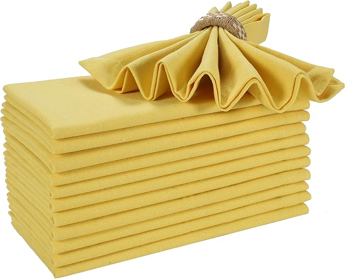 Bedding Craft Cotton Dinner Cloth Napkins Set of 12 – 18x18 Sand Yellow – Reusable & Machine Washable Fabric Napkins for Weddings, Restaurants & Everyday Dining