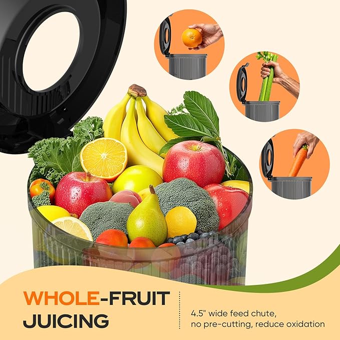 Juicer Machines, 150 Watts Cold Press Juicer with Wide Chute, Slow Masticating Juicers, High Juice Yield for Leafy Greens, Fruits & Vegetables, Easy to Clean