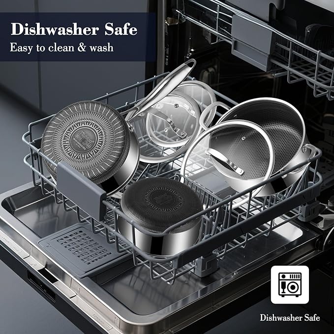 Tri-Ply Stainless Steel Stock Pot, 5 Quart Pot with Lid - Non Stick Pots -Induction Ready, Cooking Pots with Lids, Cool Handles, Dishwasher (Stainless Steel, 8PCS)