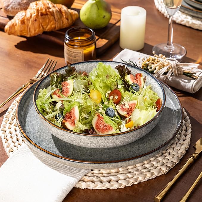 GBHOME Ceramic Dinnerware Sets for 4, 12 Pieces Stoneware Plates and Bowls Sets, Reactive Glaze Dishes -Scratch Resistant, Dishwasher&Microwave Safe, Green Wheat