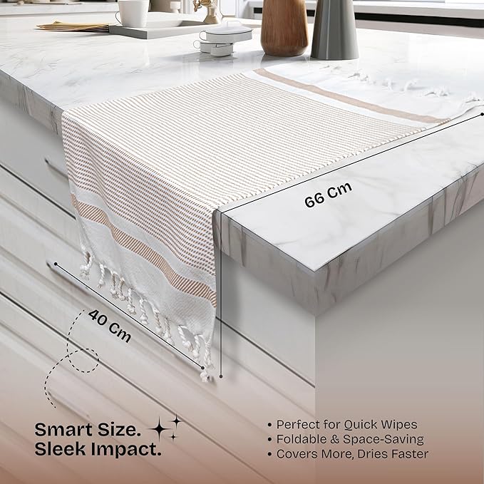 Beige Turkish Kitchen Towels 16x26 Inch, 5 Pack, 100% Cotton, Ultra Absorbent, Soft, Fast Dry, Machine Washable, Dish Towel with Tassels for Drying Dishes, Cleaning, Everyday Use