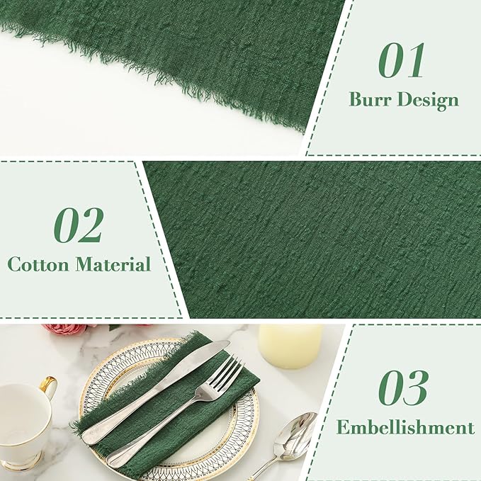 Linen Napkins Set of 12, Versatile 17x17 Inches Handmade Cotton Cloth Napkins, Dinner Table Cloth Napkins for Wedding, Christmas and Parties, Dark Green