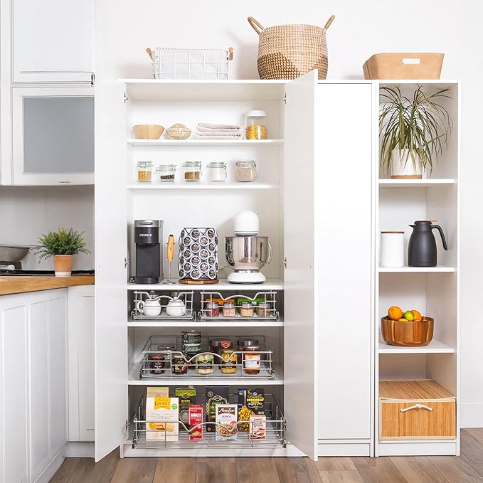 HOLDN’ STORAGE Pull Out Cabinet Organizer, Individual Sliding Drawers - Heavy Duty Metal with Lifetime Limited Warranty - Anti Rust Chrome Finish (Single Tier, 17" W)