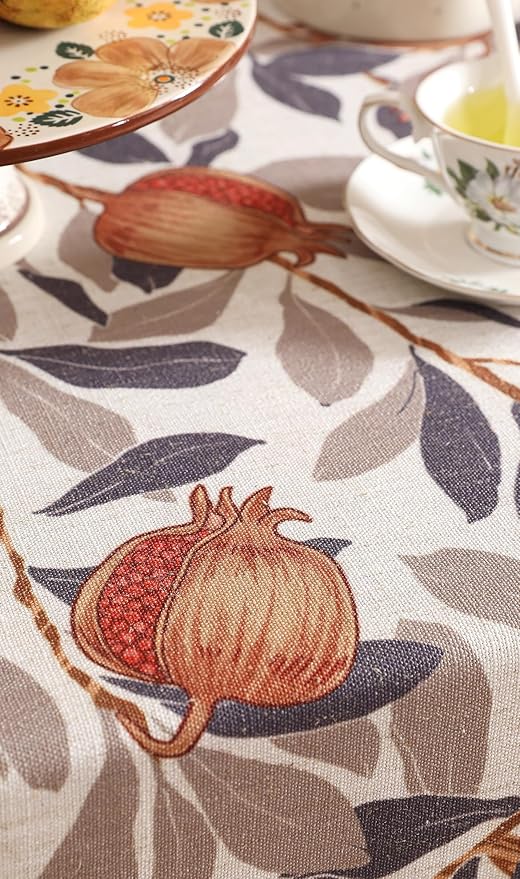 patdrea Designer Brown Table Cloth Rectangle Tables,Framhouse Linen Pomegranates Leaves Tree Pattern Linen Tablecloths,Fall Fruits Tablecloth Decor for Kitchen Dining Christmas,63"*87"