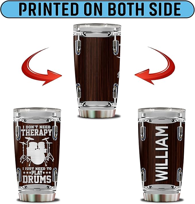 Personalized Drummer Gifts for Men Gift for Drummers Drum Players 20oz Travel Cup Coffee Mug Stainless Steel Insulated Tumbler with Lid Gift for Music Lovers