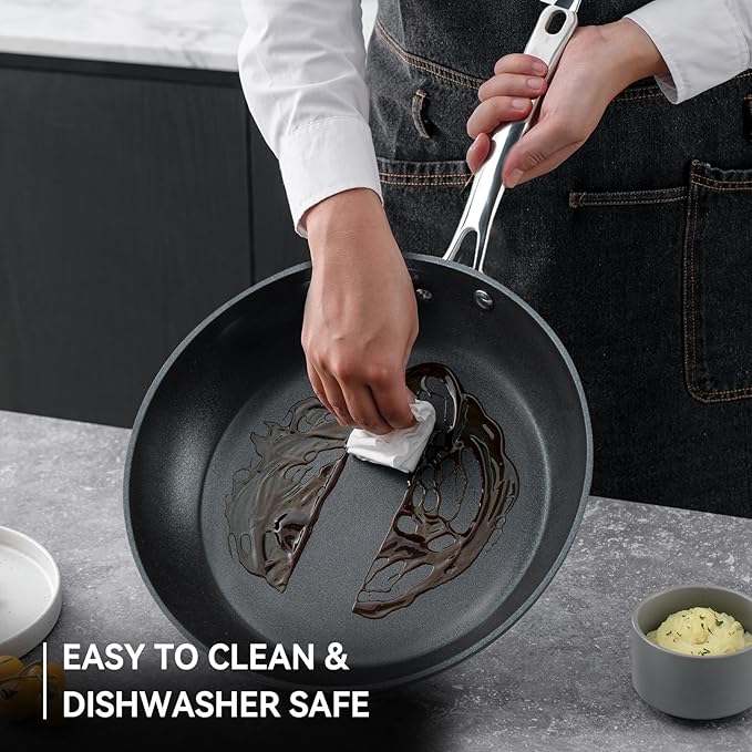 Frying Pan 10 Inch, Nonstick Frying Pan for Induction, 5-Ply Non Toxic Skillet with Stainless Steel Handle, Hard Anodised Aluminum Cookware, Oven Proof, Suitable for All Hobs