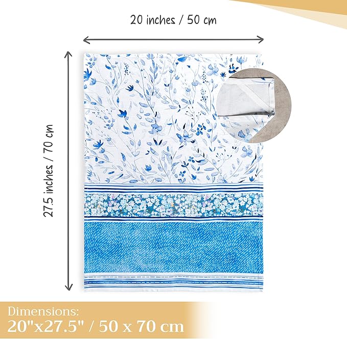 Maison d' Hermine Kitchen Towels Set of 3 100% Cotton 27.50" x 20" Reusable Cloth Tea Dish Towels Absorbent with Hanging Loop for Kitchen, Home, Dining, Cocktail Parties Spring/Summer (Summer Blues)