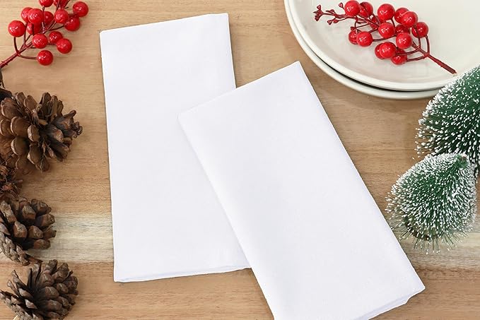 PurpleEssences Set of 6 Cloth Dinner Napkins 100% Cotton 18x18 Inch - Soft Durable Washable - Ideal for Farmhouse Party Fall Thanksgiving - Perfect Everyday Use Table Linen - White