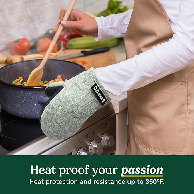 Cuisinart Mini Oven Mitts – 5.5” x 7” Heat-Resistant Kitchen Mitts for Oven with Non-Slip Neoprene Palm, Cotton Filling, and Fabric Loop – Durable Oven Mitt Set for Cooking & Baking (Sage)