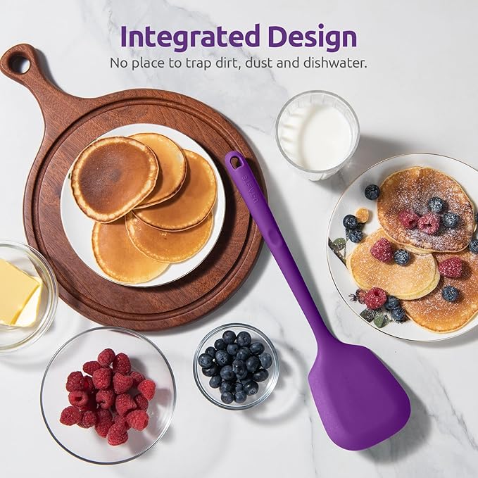 600ºF Heat Resistant Silicone Turners: U-Taste 13.6in Long Solid & Slotted Kitchen Spatula Flipper, Large Flexible Cooking Utensil for Flipping Egg, Pancake in Nonstick Cookware(Purple, 2PCS)