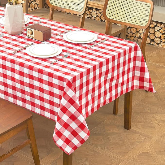 Yarn Dyed Cotton Blend Table Cloth Rectangle Table Cover 55x71 Inches Waterproof Indoor/Outdoor Red and White Checkered Gingham Rectangle Tablecloth for Kitchen BBQs Buffet Picnic