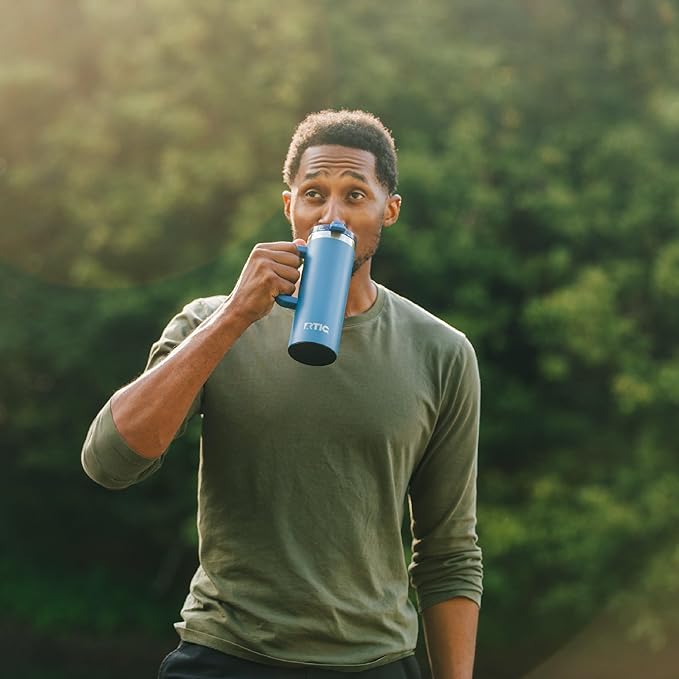 RTIC 20oz Road Trip Travel Mug with Lid and Handle, Ceramic Lined, Insulated, Stainless Steel, Metal, Double Wall Vacuum-Insulation, Portable Coffee, Tea Cup for Hot and Cold Drink, Sage