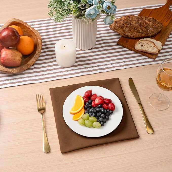 Blue Needles Solid Cloth Napkins Set of 12 Nut Brown 100% Cotton Dinner Napkins 18x18 inches - Soft, Reusable, Absorbent & Washable Fall Thanksgiving Linen, Ideal for Events, Parties & Everyday Use