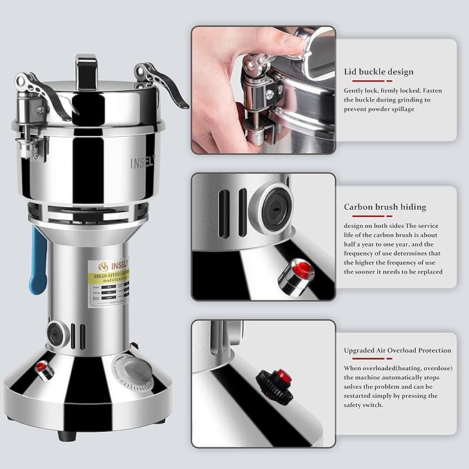 550g Grain Mill ，Grain mill grinder High speed Stainless Steel Flour Wheat Seeds Corn Spices Nut Pill Herbs & Seasonings Dry Grinder Electric Machine grinder for kitchen