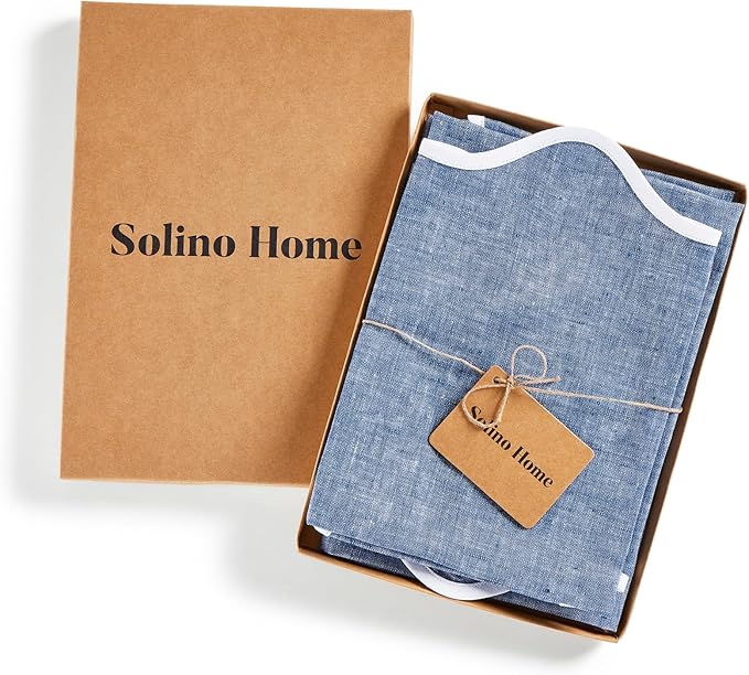 Solino Home Linen Scallop Cloth Napkins Set of 4-100% Pure Linen White and Chambray Indigo Dinner Napkins 20 Inch for Fall, Autumn - Giselle Scallop Edge, Handcrafted and Machine Washable