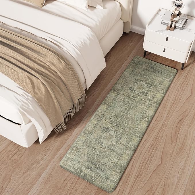 GENIMO Kitchen Mats for Floor, Washable Anti Fatigue Mat for Cushioned, 17.3"x59", Waterproof Kitchen Rugs, Non Slip Foam Comfort Standing Mat Rug for Home, Runner, Sink, Laundry, Tan