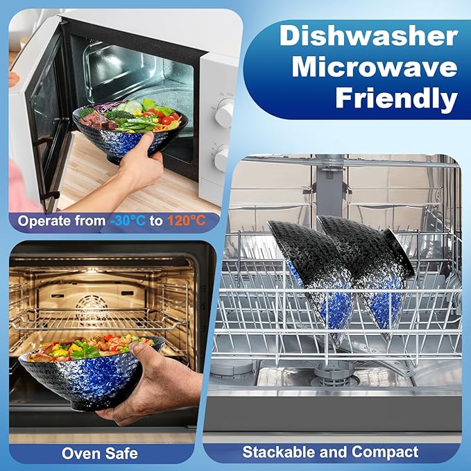 8-Inch Large Ceramic Ramen Bowl Set of 2 (9 Piece) - Microwave & Dishwasher Safe Porcelain Japanese Salad Noodles Cereal Fruit Pasta Soup Bowls with Recipes Chopsticks Forks Spoons for Men Women Gift