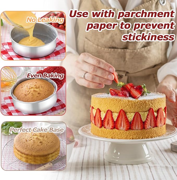 LIANYU 6 Inch Cake Baking Pans Set of 4, Stainless Steel Round Cake Bake Pan, Fit in Pot Pressure Cooker Air Fryer, Healthy & Toxic Free, Leak-proof & Dishwasher Safe